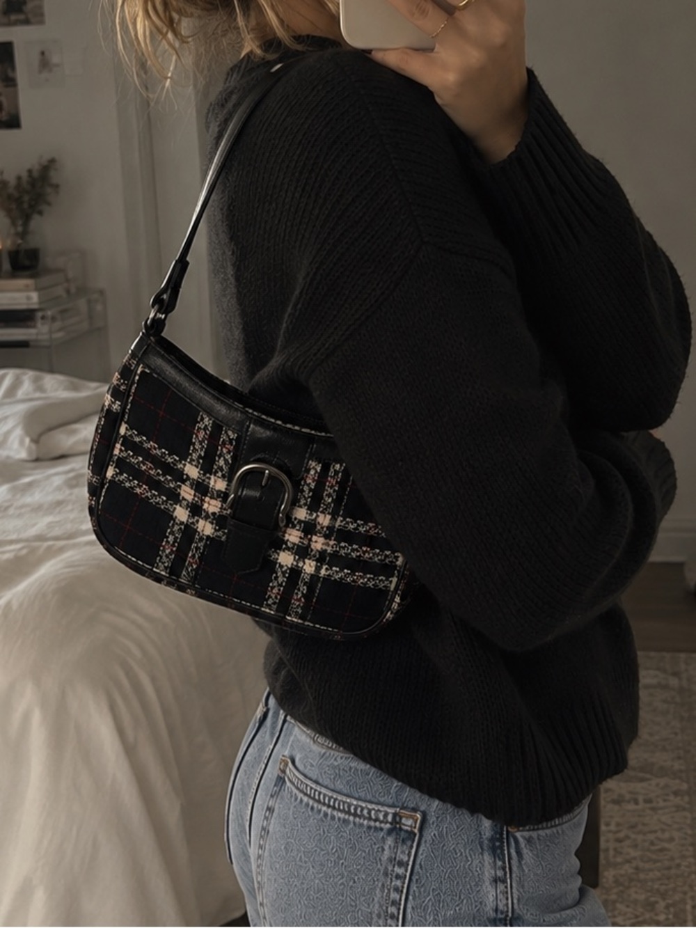 Vintage Talbots Holiday Plaid Tweed/Wool Shoulder Bag